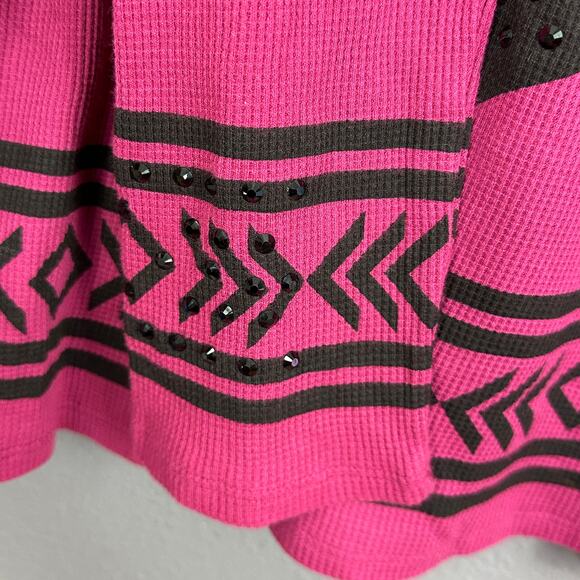 VOCAL Womens CRYSTAL PINK BLACK SUGAR SKULL AZTEC BIKER USA SHIRT XL - Picture 4 of 7